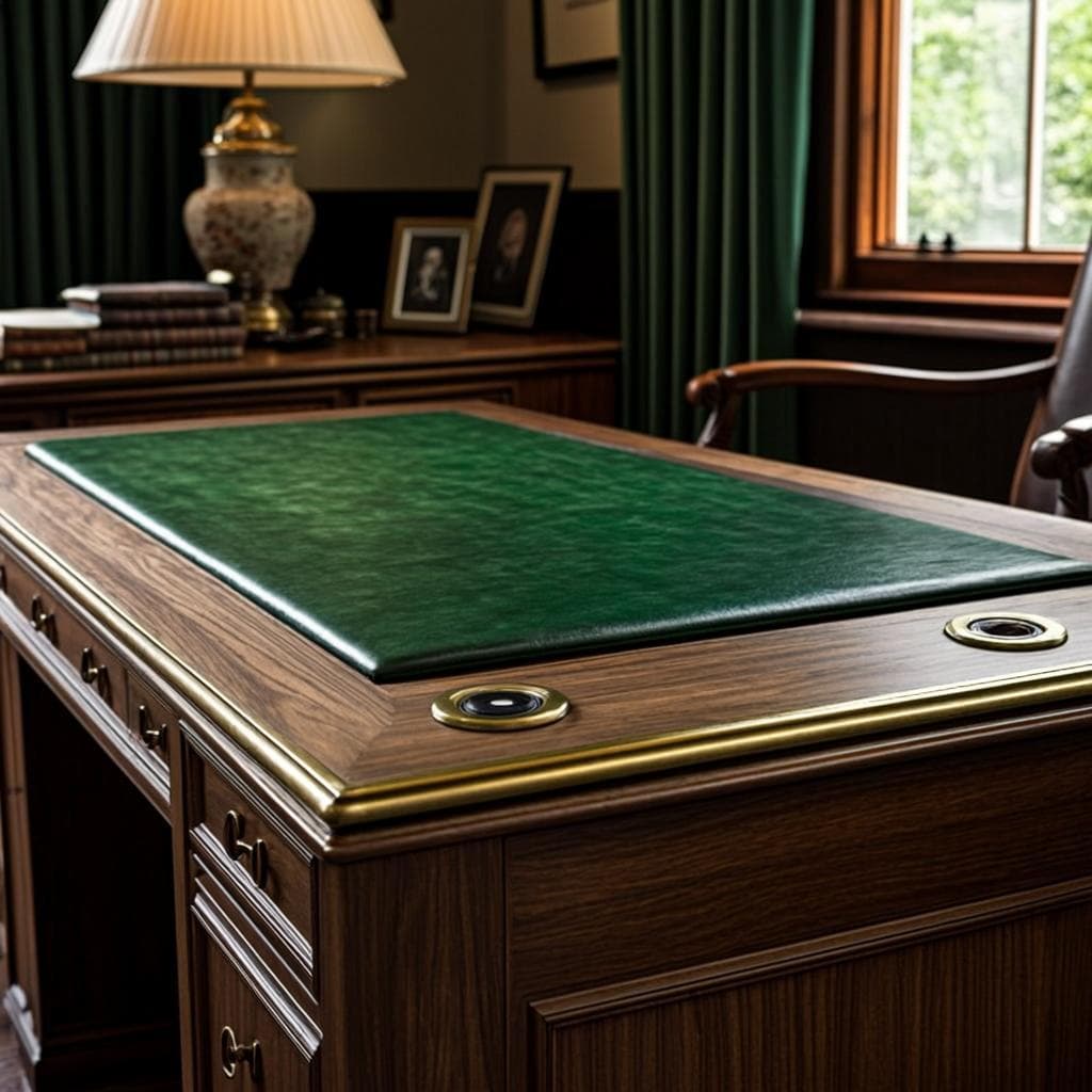 Bureau Executive Noyer & Cuir Vert
